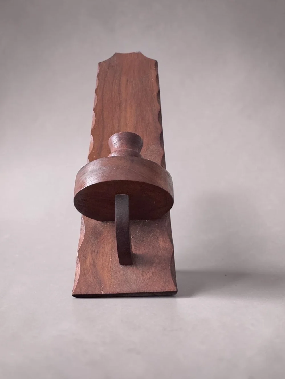 Mid-Century Modern Teak Wood Wall Candle Holder with Carved Detail